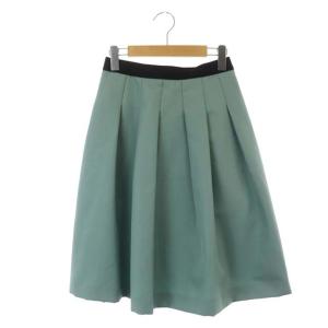 タックフレアスカート 膝丈 38 ミント ペールグリーン 黒 ブラック