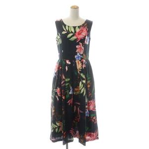 22SS リネンボタニカルプリントドレス ワンピース ロング フレア タック ノースリーブ クルーネック 総柄 リネン 38