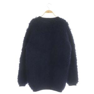 PRADA アルパカ混 ブークレ カーディガン ニット 長袖 ミドル丈 Vネック 40 ネイビー