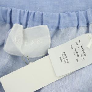 MYLAN Tシャツ カットソー オフショルダー バルンスリーブ 麻 リネン 七分袖 F 水色 スカイブルー