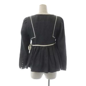 MYLAN ラップチュニックシャツ 長袖 紐リボン ペプラム レース F グレー ホワイト