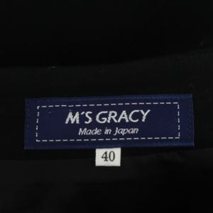 M'S GRACY ステッチリボンワンピース ロング 長袖 フレア コットン混 40 ブラック