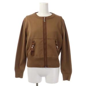 フェイクパールリボンニットアンサンブル カーディガン 長袖 ジップアップ カットソー 半袖 40 ブラウン