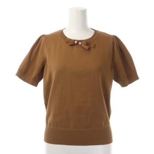 M'S GRACY フェイクパールリボンニットアンサンブル カーディガン 長袖 ジップアップ カットソー 半袖 40 ブラウン