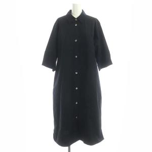 20SS コットンポプリンワンピース シャツワンピ ロング 五分袖 前開き 1 ネイビー