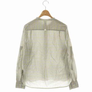MHL. スタンドカラーチェックブラウス プルオーバー 長袖 2 白 グレー 黄 ホワイト イエロー