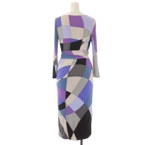 Emilio Pucci ワンピース 長袖 タイト ロング 総柄 ベルト付き ボートネック I38 マルチカラー