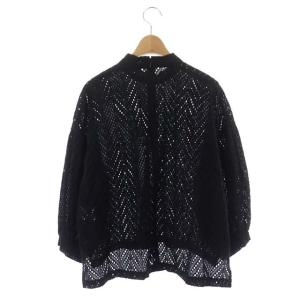 CLANE 21AW カットエンブロイダリートップ トップス ブラウス プルオーバー 長袖 レース バルーンスリーブ 1 ブラック
