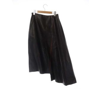 PRADA カウレザースイッチヘムスカート 38 ダークブラウン