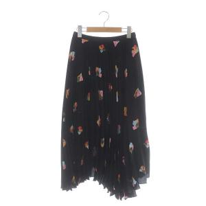 イレギュラープリントプリーツスカート ロング 36 ブラック
