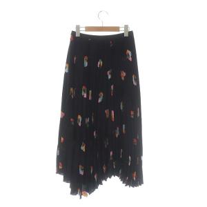 GRACE CONTINENTAL イレギュラープリントプリーツスカート ロング 36 ブラック