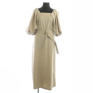 22SS パフスリーブジャージワンピース ロング 五分袖 ベルト付き 38 ベージュ