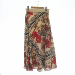 ボタニカルスカーフスカート ロング フレア 38 ベージュ マルチカラー
