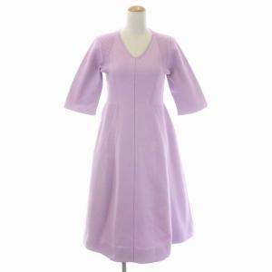 21SS ホールガーメントワンピース ニット ひざ丈 半袖 38 ラベンダー