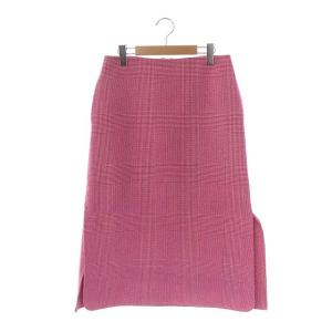ウール グレンチェック スカート Aライン ミモレ丈 ロング 38 ピンク ホワイト