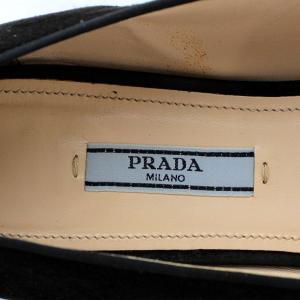 PRADA パンプス ポインテッドトゥ リボン スエード 38 ブラック