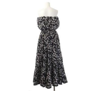 MARIHA フラワープリントベアトップマキシワンピース ロング 花柄 黒 白 ブラック ホワイト