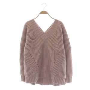 21AW バックケーブルニット セーター 長袖 Vネック ラメ アルパカ混 36 スモーキーピンク