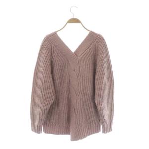 Grace Class 21AW バックケーブルニット セーター 長袖 Vネック ラメ アルパカ混 36 スモーキーピンク