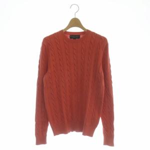 コットンクルーネックニット セーター ケーブル 長袖 プルオーバー XS オレンジ色