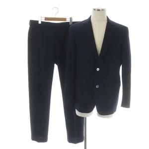 シアサッカーセットアップ スーツ 上下 テーラードジャケット 2B 背抜き スラックス パンツ W34 39S 紺 ネイビー