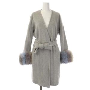 ファーカフスベルテッドカーディガン 長袖 Vネック ロング ウール 36 グレー