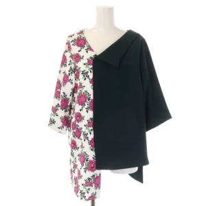 LUCY UNBALANCE TOP カットソー 七分袖 プルオーバー 花柄 Vネック F ホワイト