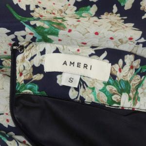 Ameri VINTAGE ロングスカート 切替 フレア パイピング フラワー柄 S 紺 白 緑 ネイビー ホワイト グリーン