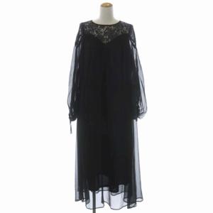 AMERI レースデザインワンピース ロング 長袖 ブラック