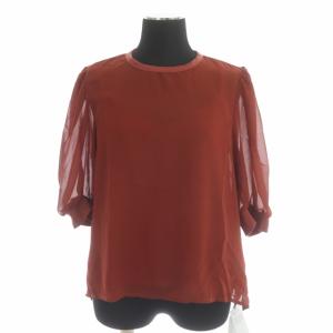ブラウス トップス 半袖 パフスリーブ プルオーバー ポリエステル クルーネック F 赤 レッド