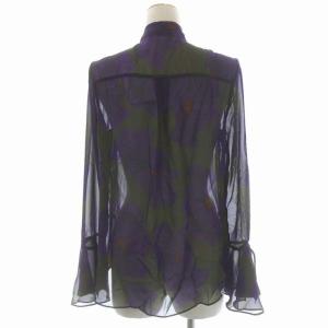 Ameri VINTAGE MY ELABORATE TEE フラワー柄ポリエステルブラウス ボウタイ 長袖 総柄 シアー F グリーン ブラウン