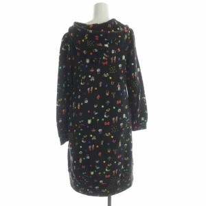 franche lippée へんてこパーカーワンピース スウェット 膝丈 フレア 長袖 フード 総柄 M マルチカラー