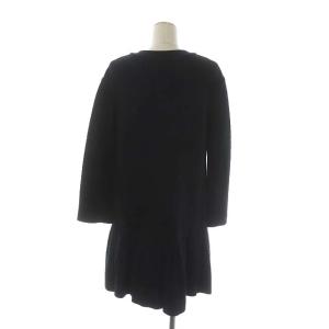 DIANE von FURSTENBERG ウール 裾プリーツ ノーカラーコート スプリングコート ロング スナップボタン P 黒 ブラック