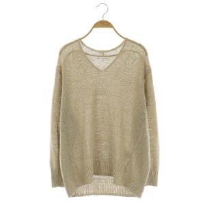 21SS シルクリネン リリヤーン Vネックプルオーバー ニット カットソー 長袖 38 ベージュ
