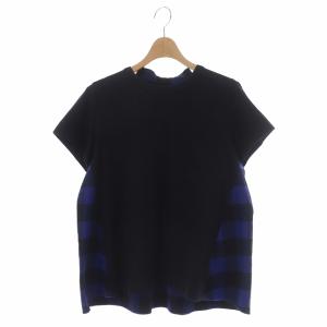 カットソー 半袖 切替 バッファローチェック 3 ブラック ブルー