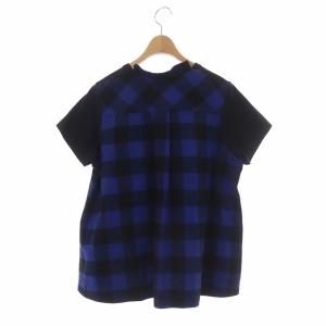 sacai カットソー 半袖 切替 バッファローチェック 3 ブラック ブルー