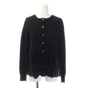カーディガン 長袖 ニット レース 切替 クルーネック 丸首 1 ブラック