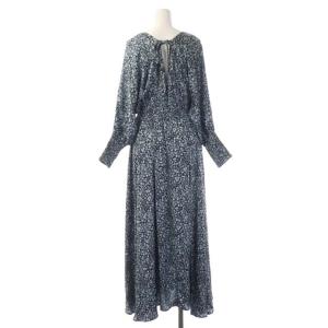 upper hights DAY upper hights 花柄 カシュクール ワンピース Vネック 長袖 ロング フレア バックリボン 1 水色 黒