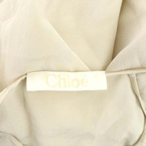 Chloe ボウタイリボン シルクバイカラーブラウス シャツ 前開き 長袖 ノーカラー 翼ボタン ストール付き 34 ベージュ 水色 ライトブルー