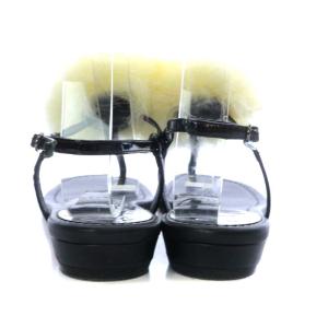 Christian Louboutin トングサンダル フラット ストラップ ファー エナメル 37 ブラック