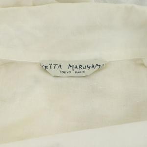 KEITA MARUYAMA ドラゴン刺繍ワンピース ロング 長袖 シャツ ステッチ シャーリング スリット リネン混 1 オフホワイト