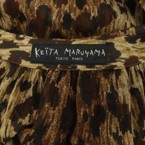 KEITA MARUYAMA ウエストビーズ刺繍レオパードワンピース ロング 七分袖 シフォン レース 1 茶 ブラウン