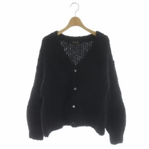 ブークレカーディガン Vネック アルパカ混 長袖 1 黒 ブラック