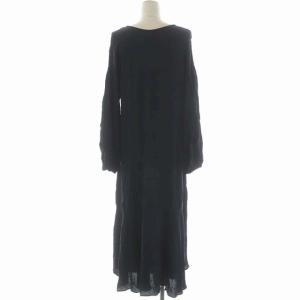 Plage Cu/Ry ティアードワンピース Vネック バルンスリーブ マキシ ロング 長袖 38 紺 ネイビー