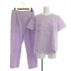 セットアップ 上下 半袖トップス カットソー クルーネック プルオーバー パンツ センタープレス サイドジップ リネン 38