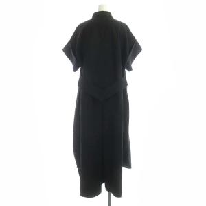 ADORE 22SS ハイカウントコットンワンピース シャツ ロング 半袖 切替 インナー付き 38 ブラック
