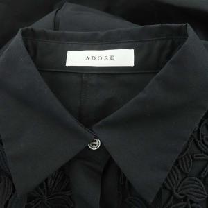 ADORE 22SS ハイカウントコットンワンピース シャツ ロング 半袖 切替 インナー付き 38 ブラック