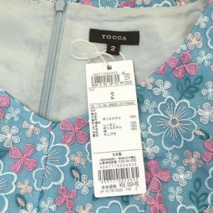 TOCCA IMPATIENS ドレス 花刺繍 ワンピース ひざ丈 ノースリーブ 2 ブルー ピンク マルチカラー