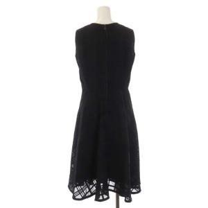 TO BE CHIC チェック織柄ノースリーブワンピース ロング フレア シアー クルーネック 40 ブラック