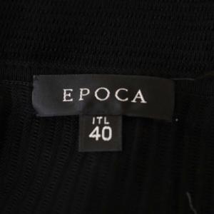 EPOCA Uネック ニットワンピース ロング ミモレ丈 七分袖 フレア リブ リボンベルト付き 40 黒 ブラック